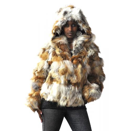 Winter Fur Ladies Natural Genuine Red Fox Jacket With Detachable Hood W11S04NA